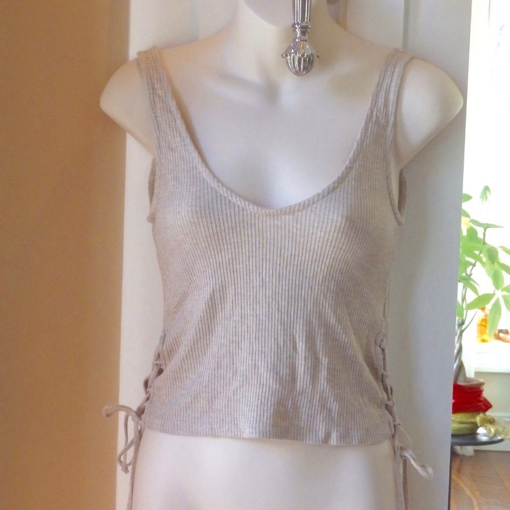 2 x Project Social T / UO  two v neck lace up side crop tanks L